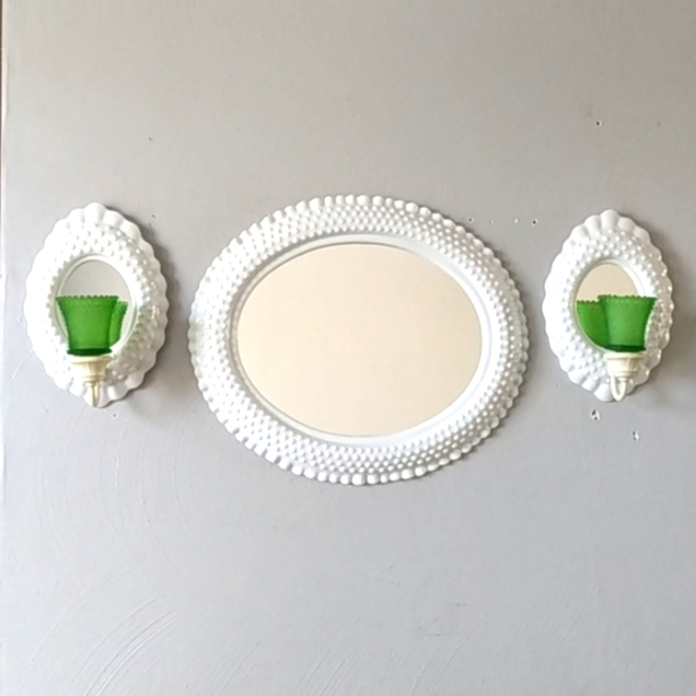 Burwood Vintage hobnail oval mirror with matching mirrored candleholders